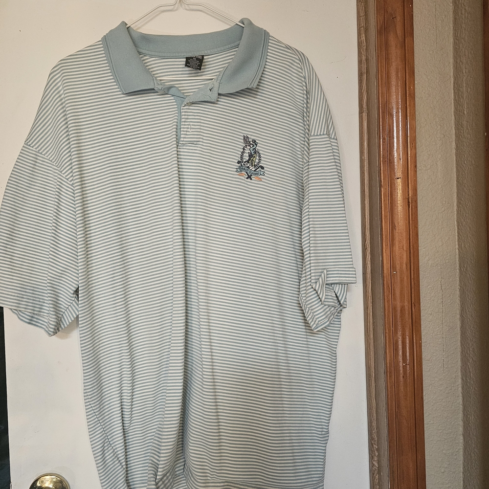 Warner Bros. Pale Blue & White Striped Polo with Embroidered Crest